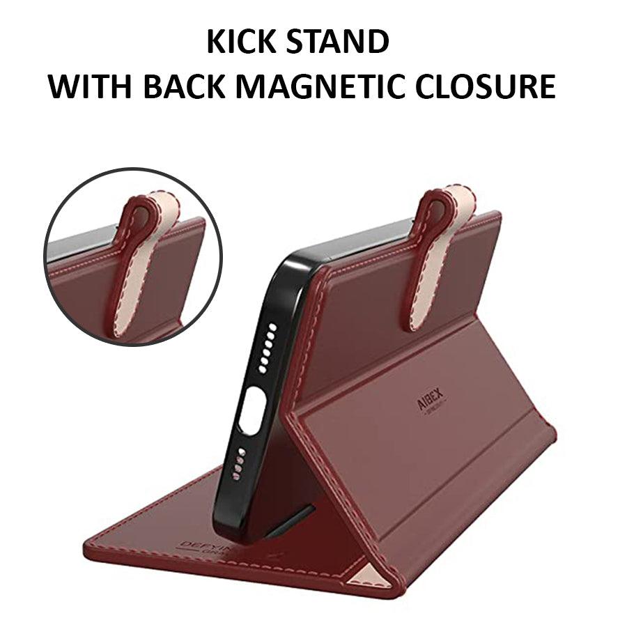 Vivo T3x 5G Aibex PU Leather Flip Cover Foldable Stand & Pocket Magnetic Closure - Aibex